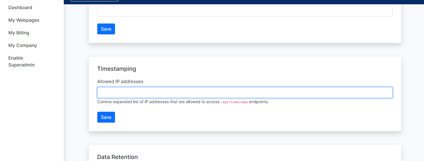 timestamping allowed ip setting
